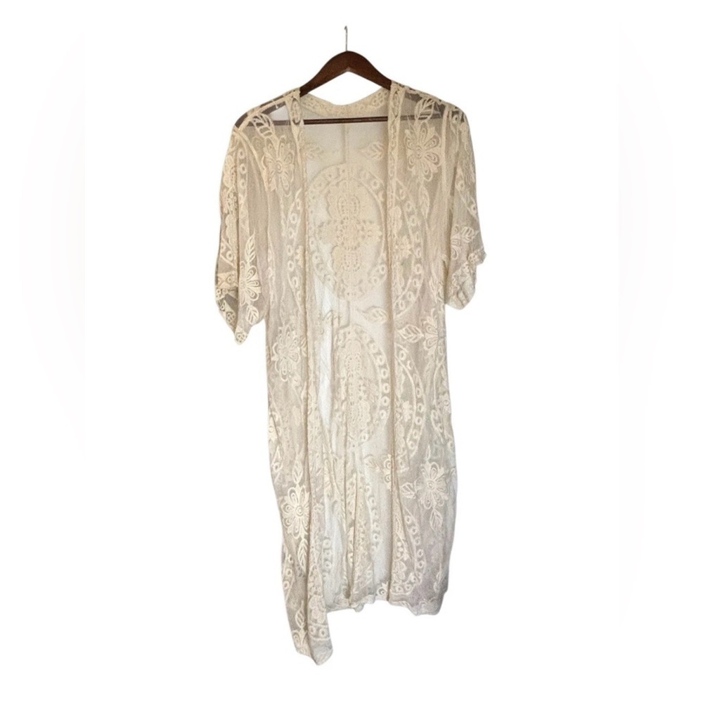 Women’s Elegant Long Lace Half Sleeve Cardigan Size L